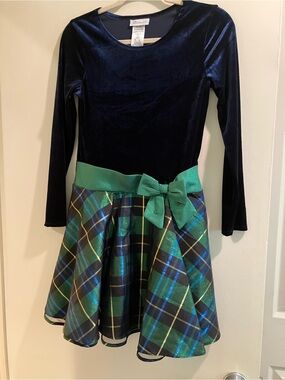 Bonnie Jean Navy Velvet and Plaid Dress